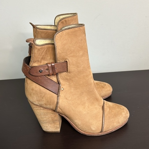 Rag and Bone Harrow Nubuck Suede Ankle Boot Camel Chunky Heel Booties Sz 36 or 6 - Picture 2 of 16
